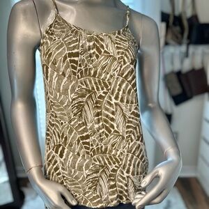 H&M Olive Green Tropical Leaf Print Cami Tank Top Size 0